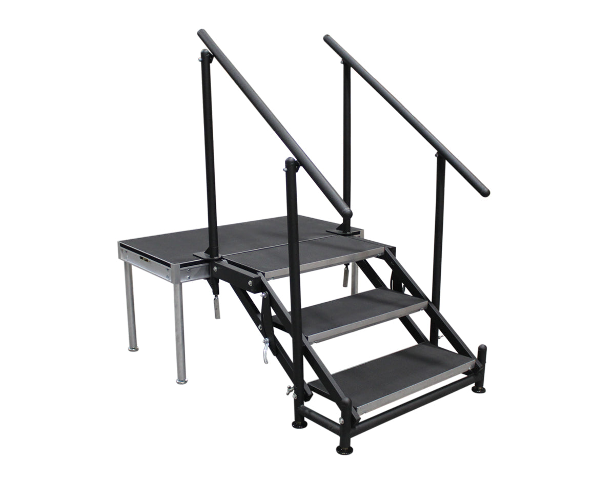 3-Step Adjustable Stair Unit with Railings - 12" - 24" - Staging Dimensions
