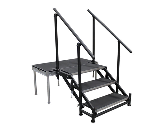 3-Step Adjustable Stair Unit with Railings - 12" - 24" - Staging Dimensions