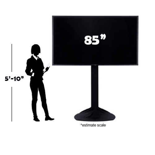 85 inch TV Rental estimate scale with 5'10 silhouette
