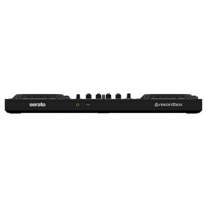 Front panel of the Pioneer DDJ-FLX10 DJ controller showing headphone outputs and the slim chassis profile.